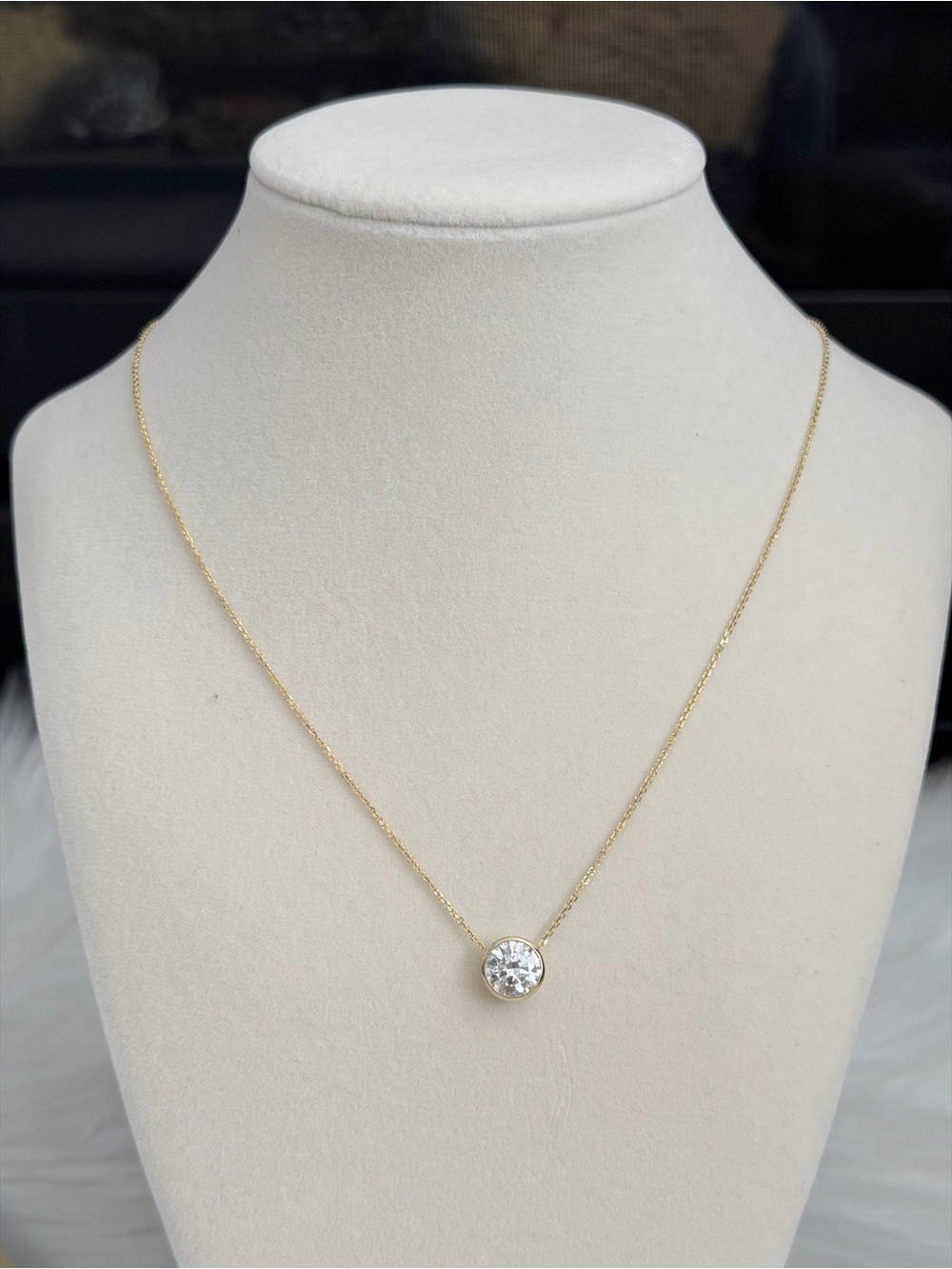 Certified Round Solitaire Necklace in 14k solid yellow Gold.